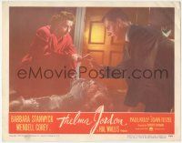 5w925 THELMA JORDON LC #6 '50 worried Barbara Stanwyck & Wendell Corey kneeling over dead body!