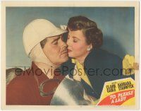 5w941 TO PLEASE A LADY LC #6 '50 Barbara Stanwyck gives race car driver Clark Gable good luck kiss!