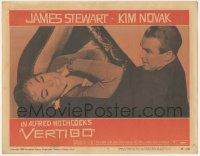 5w967 VERTIGO LC #4 '58 Alfred Hitchcock classic, c/u of James Stewart choking brunette Kim Novak!