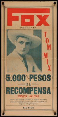 5y019 DAREDEVIL'S REWARD Argentinean 14x28 '28 completely different image of Tom Mix, rare!