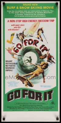 5y047 GO FOR IT Aust daybill '76 cool surfing, skateboarding & extreme sports art!