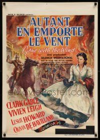 5y037 GONE WITH THE WIND Belgian R54 Clark Gable, Vivien Leigh, all-time classic, 23x33 size!