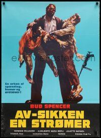 5y669 FLATFOOT Danish '74 wacky image of huge Bud Spencer beating up two men!