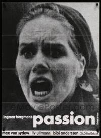 5y699 PASSION Danish '70 Ingmar Bergman's En Passion, close-up of terrified Liv Ullmann!