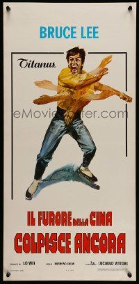 5y335 FISTS OF FURY Italian locandina '73 great Bruce Lee action kung fu art by Ciriello!
