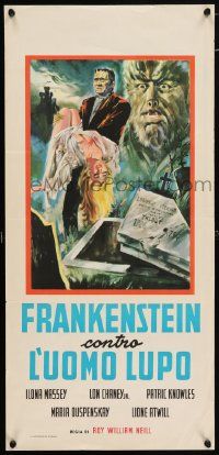 5y337 FRANKENSTEIN MEETS THE WOLF MAN Italian locandina R60s Lugosi, Massey & Chaney, different art