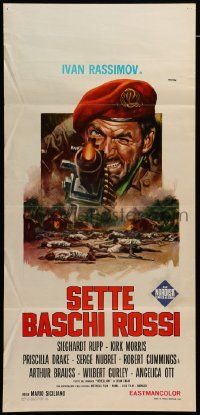 5y361 SEVEN RED BERETS Italian locandina '69 Casaro art of Rassimov & soldiers with guns by train!