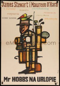 5y771 MR. HOBBS TAKES A VACATION Polish 23x33 '62 great Jerzy Flisak art of tourist Jimmy Stewart!
