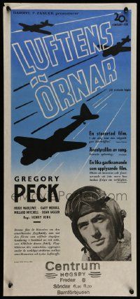 5y218 TWELVE O'CLOCK HIGH Swedish stolpe '50 cool artwork, World War II pilot Gregory Peck!