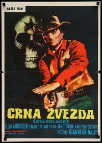 5y614 STARBLACK Yugoslavian 19x28 '66 cool spaghetti western art of Robert Woods with gun & skull!