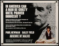 5z505 ABSENCE OF MALICE 1/2sh '81 Paul Newman, Sally Field, Sydney Pollack, cool design!
