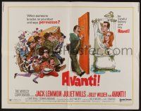 5z524 AVANTI 1/2sh '72 Billy Wilder, wacky art of Jack Lemmon & cast by Sandy Kossin!