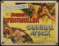 5z569 CANNIBAL ATTACK 1/2sh '54 cool art of Johnny Weissmuller w/knife, fighting alligators!