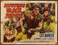 5z769 MYSTERY OF THE BLACK JUNGLE style A 1/2sh '55 art of Lex Barker w/rifle hunting in India!