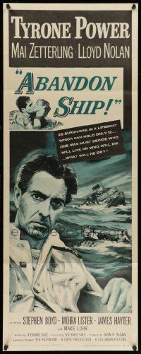 5z009 ABANDON SHIP insert '57 Tyrone Power & 25 survivors in a lifeboat which can hold only 12!