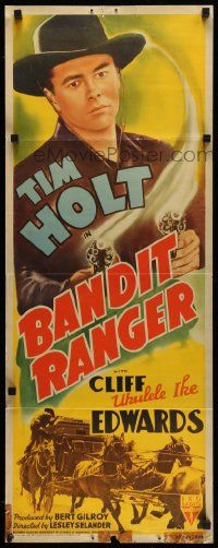 5z041 BANDIT RANGER insert '42 wonderful artwork of Tim Holt with two smoking guns!