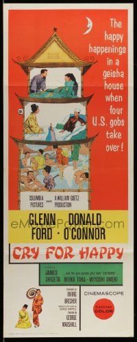 5z099 CRY FOR HAPPY insert '60 Glenn Ford & Donald O'Connor take over a geisha house & girls too!
