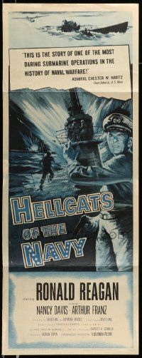 5z204 HELLCATS OF THE NAVY insert '57 art of Ronald Reagan in the only movie he made with Nancy!