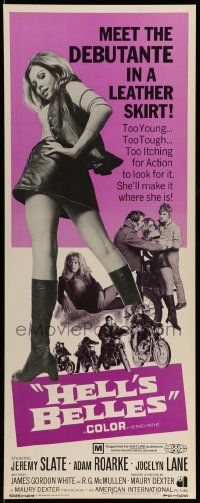 5z206 HELL'S BELLES insert '69 sexy too young too tough biker babe in leather skirt