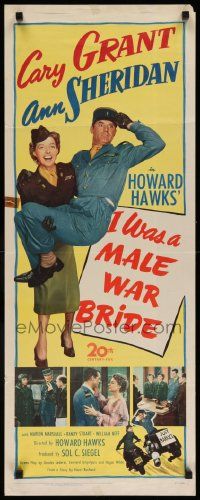 5z219 I WAS A MALE WAR BRIDE insert '49 Cary Grant carried by Ann Sheridan w/both in uniform!