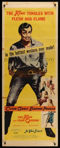 5z228 KING & FOUR QUEENS insert '57 art of cowboy Clark Gable, who tangles with flesh & flame!
