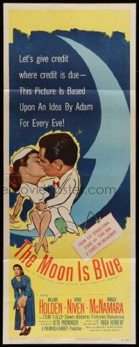 5z270 MOON IS BLUE insert '53 William Holden, Maggie McNamara is a virgin, by Otto Preminger!