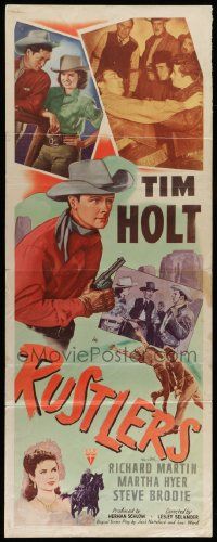 5z364 RUSTLERS insert '48 cool art of cowboy Tim Holt c/u & fighting + pretty Martha Hyer!