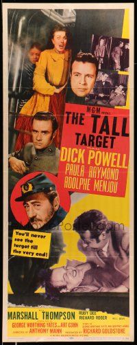 5z431 TALL TARGET insert '51 Anthony Mann film noir, art of Dick Powell & Paula Raymond!