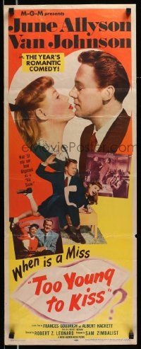 5z451 TOO YOUNG TO KISS insert '51 great romantic close up of Van Johnson & June Allyson!