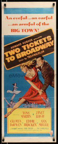5z462 TWO TICKETS TO BROADWAY insert '51 great art of Janet Leigh & Tony Martin, Howard Hughes!