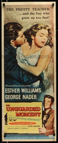 5z466 UNGUARDED MOMENT insert '56 close up art of teacher Esther Williams threatened by John Saxon!