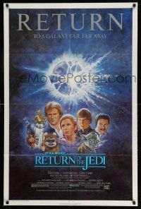 6a102 RETURN OF THE JEDI NSS style 1sh R85 George Lucas classic, Mark Hamill, Ford, Tom Jung art!
