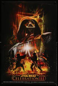 6a347 STAR WARS CELEBRATION III 24x36 special '05 cool artwork of Darth Vader, Obi-Wan!