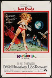 6b086 BARBARELLA 1sh '68 sexiest sci-fi art of Jane Fonda by Robert McGinnis, Roger Vadim!