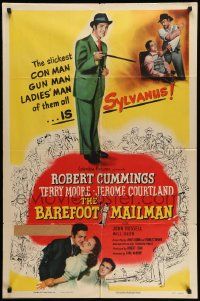 6b087 BAREFOOT MAILMAN 1sh '51 Robert Cummings is a slick con man, gun man & ladies' man!