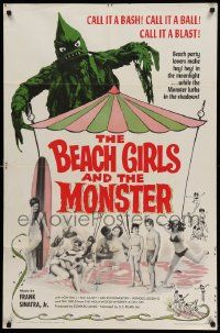 6b090 BEACH GIRLS & THE MONSTER 1sh '65 classic schlocky grade-Z movie, music by Frank Sinatra Jr