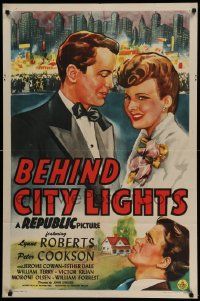 6b097 BEHIND CITY LIGHTS 1sh '45 artwork of pretty Lynne Roberts & New York City skyline!