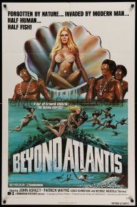 6b105 BEYOND ATLANTIS 1sh '73 great art of super sexy girl in clam with fish-eyed natives!