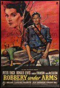 6b024 ROBBERY UNDER ARMS English 1sh '57 great art of Maureen Swanson & cowboy Peter Finch!