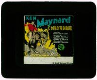 6d045 CHEYENNE glass slide '29 cool art of rodeo cowboy Ken Maynard & his horse Tarzan!
