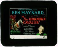 6d119 UNKNOWN CAVALIER glass slide '26 Ken Maynard & his horse Tarzan in Perkins' Ride Him Cowboy!
