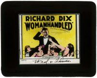 6d129 WOMANHANDLED glass slide '25 society playboy Richard Dix in tuxedo over adoring women!