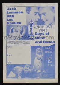 6d350 DAYS OF WINE & ROSES herald '64 Blake Edwards, alcoholics Jack Lemmon & Lee Remick!