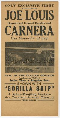 6d370 JOE LOUIS VS CARNERA herald '35 Sensational Colored Bomber vs Man Mountain of Italy, boxing!
