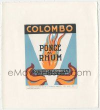 6d205 COLOMBO linen Italian 5x6 wine label '50s advertising their Ponce al Rhum brand of rum!