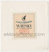 6d196 COLOMBO linen Italian 4x5 wine label'50s advertising their Whisky di Fantasia brand of whiskey