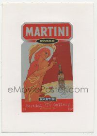6d191 MARTINI linen Italian 4x6 liquor label '60s M. Dudovich art, advertising the Rosso vermouth!