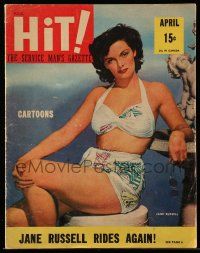 6d421 HIT magazine April 1946 Jane Russell cover & article, shows Outlaw billboard outside theater!