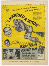 6d263 I MARRIED A WITCH magazine ad '42 different art of Veronica Lake wearing pajamas on broom!