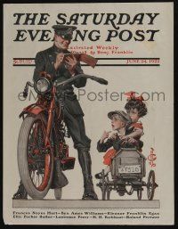 6d492 SATURDAY EVENING POST magazine June 24, 1922 Leyendecker art of motorcycle cop ticketing kids!